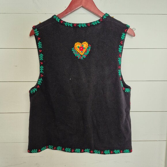 Vintage Studio Works Christmas Sweater Vest Womens M Black Holiday - Picture 6 of 8